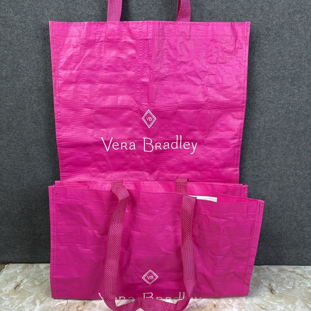 2 Vera Bradley Tote Shopping Bags Hot Pink Reusable Waterproof  XL 16" x 19"